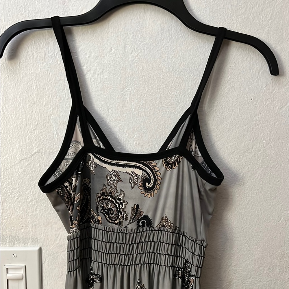 CAbi Black and Gray Midi Dress
